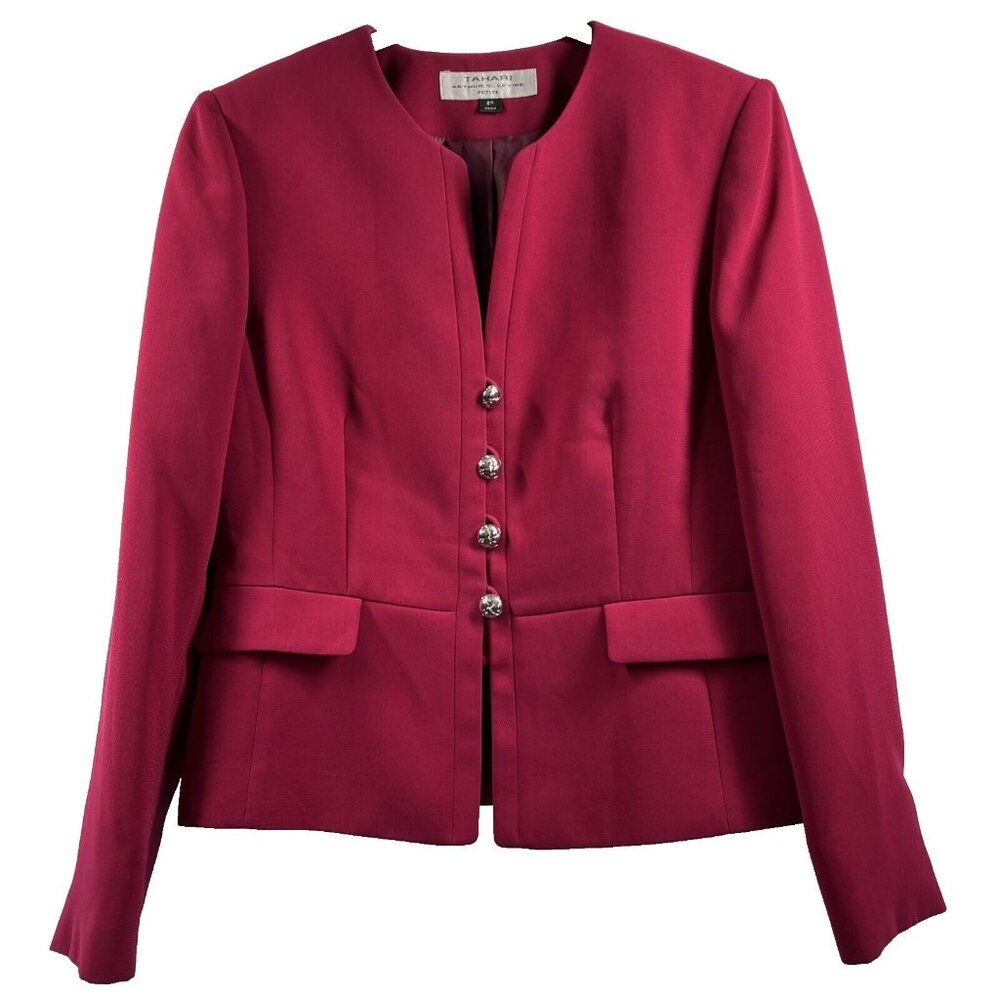 Tahari Women's Jacket Blazer Size 8P Petite Solid Pink Silver Buttons Lined‎ L/S